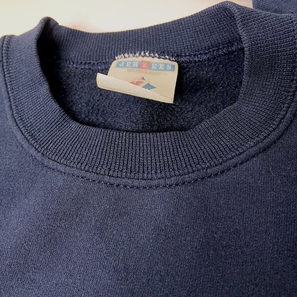 WVU West Virginia University Mountaineers L Sweatshirt Blue Crew Neck Jerzees - Picture 10 of 10